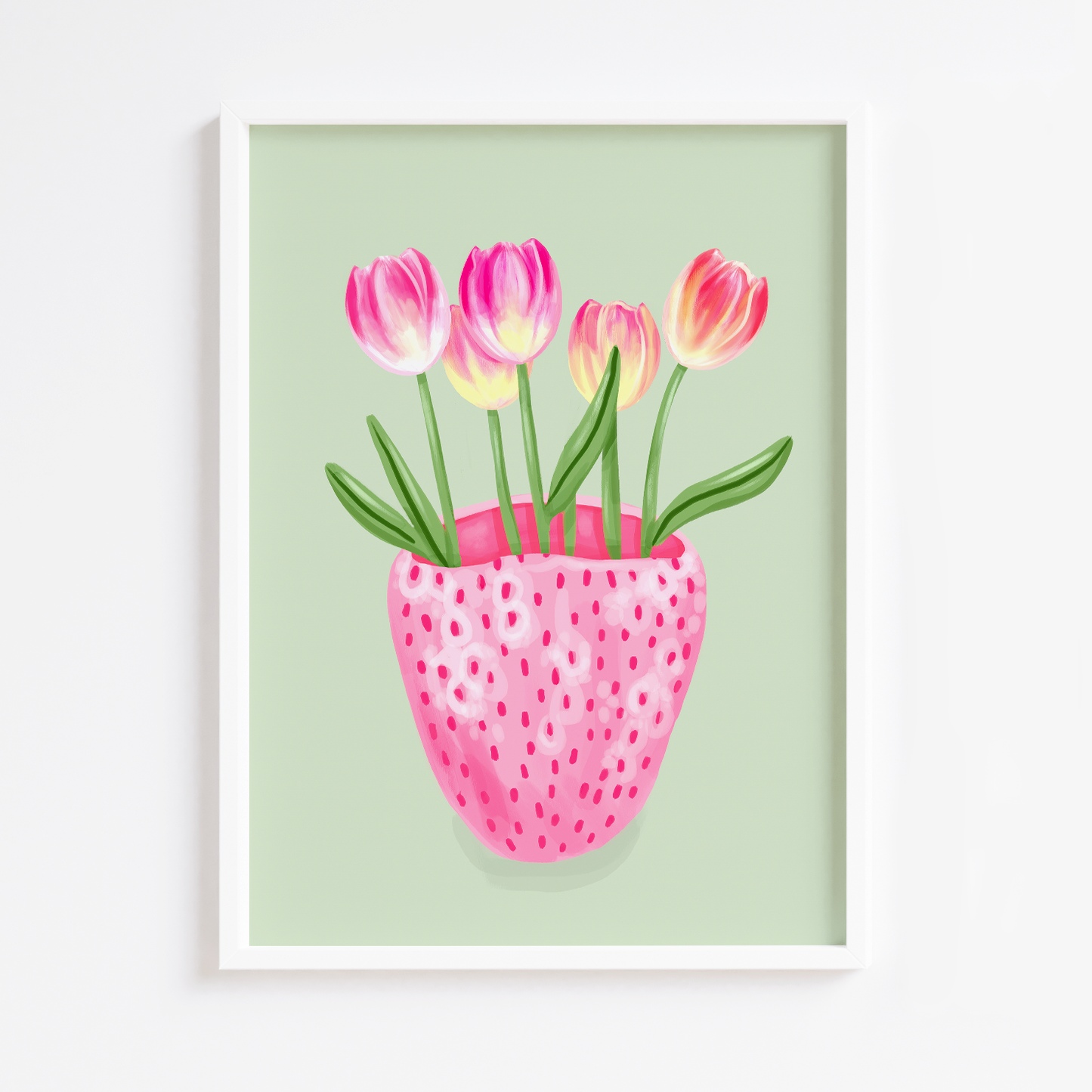 Strawberry Vase with Tulips Print