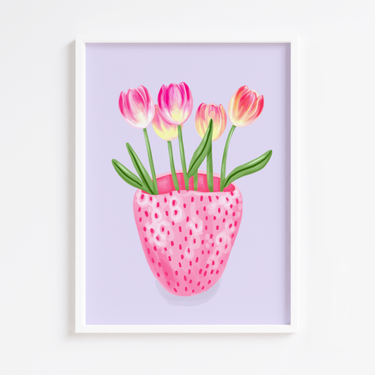 Strawberry Vase with Tulips Print