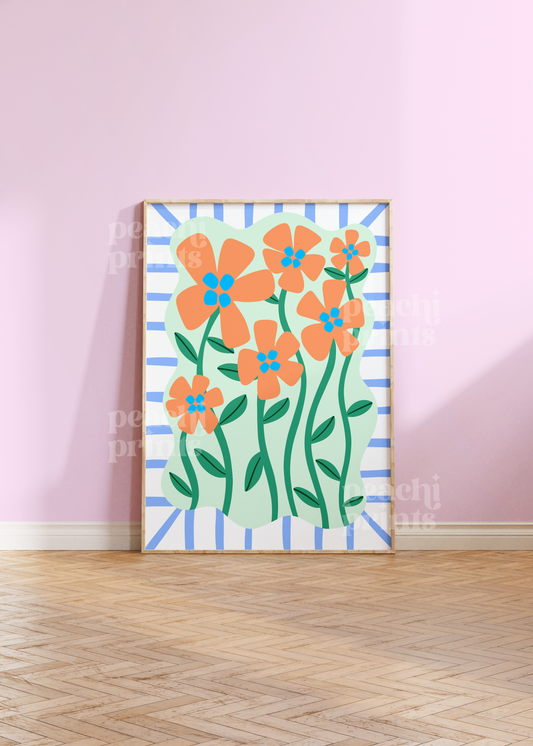 Abstract Orange Flowers Print