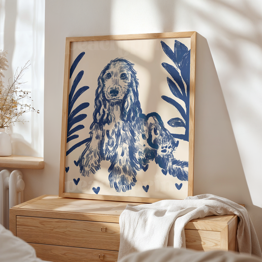 Scandi Cocker Spaniel Navy Print