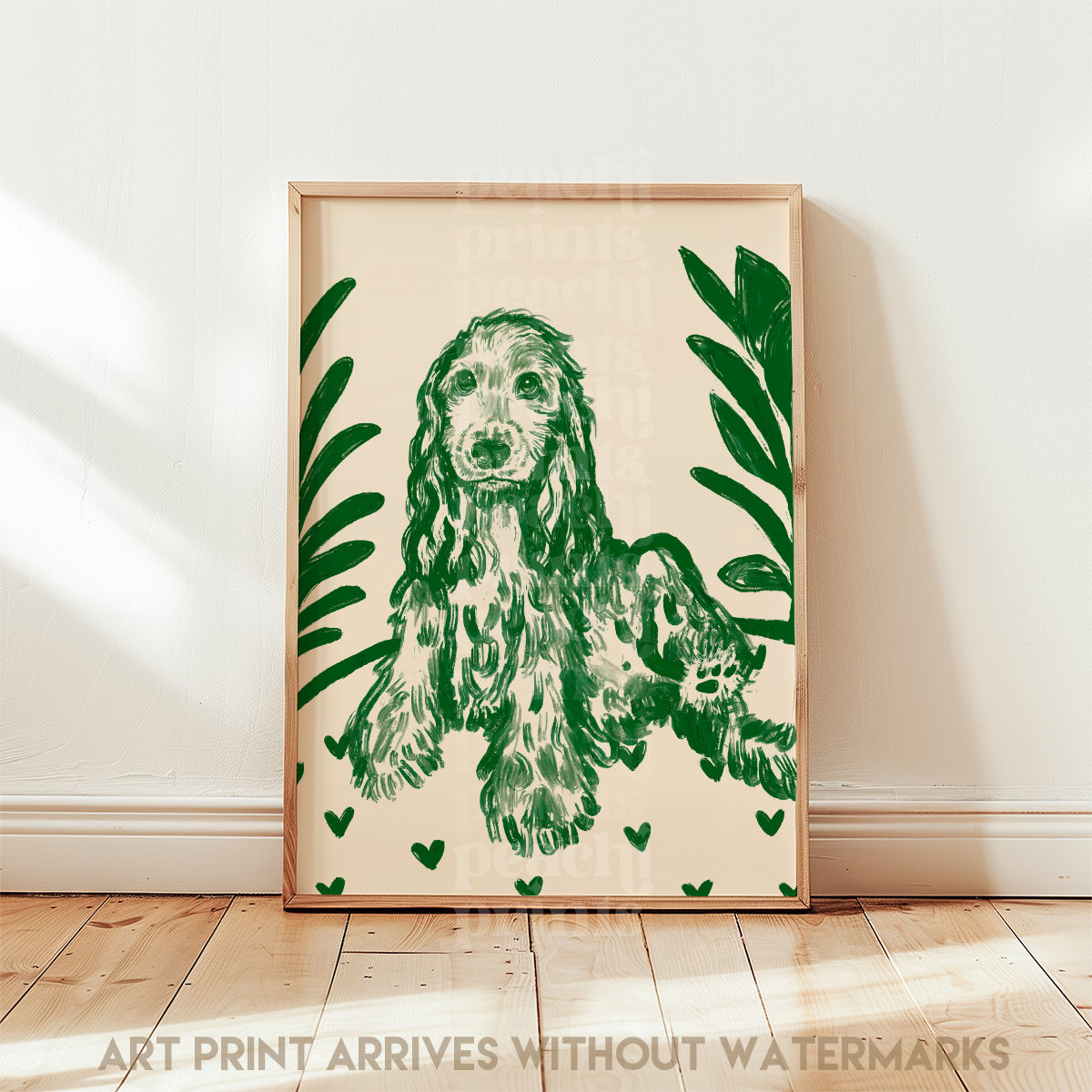 Scandi Cocker Spaniel Green Print
