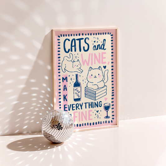 Cats and Wine Print