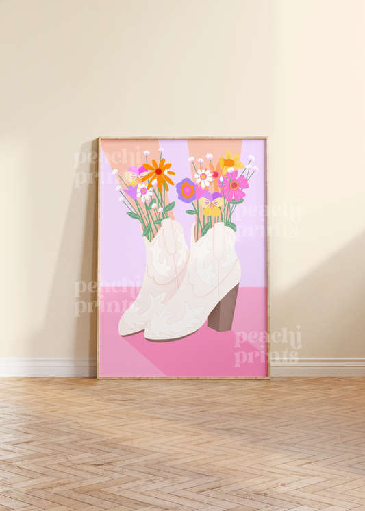 Botanical Burst Cowboy Boots Print
