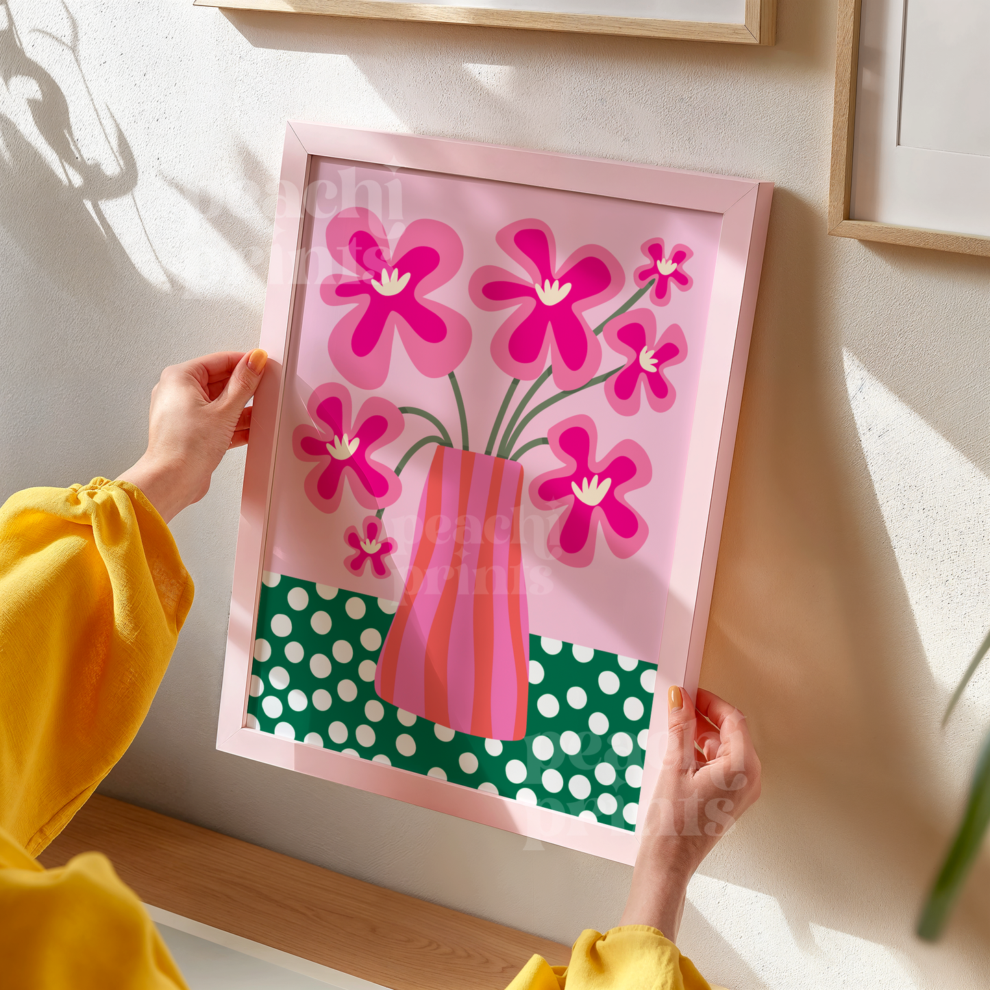 Groovy Pink Flower Vase Print
