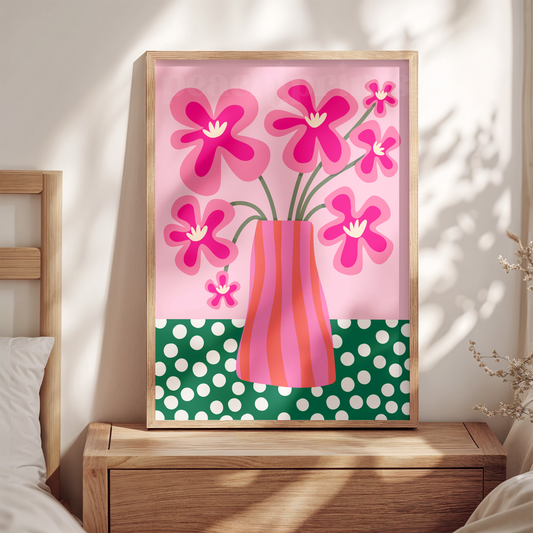 Groovy Pink Flower Vase Print