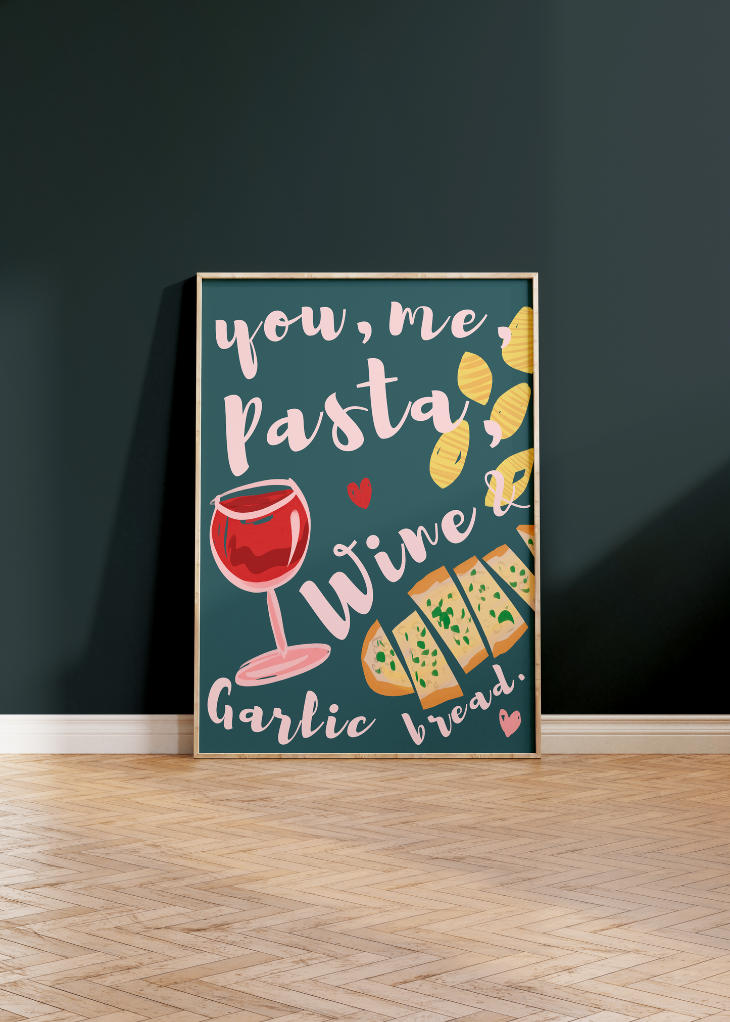 Pasta, Wine & Garlic Bread Print