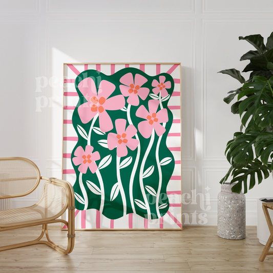 Abstract Pink Flowers Print