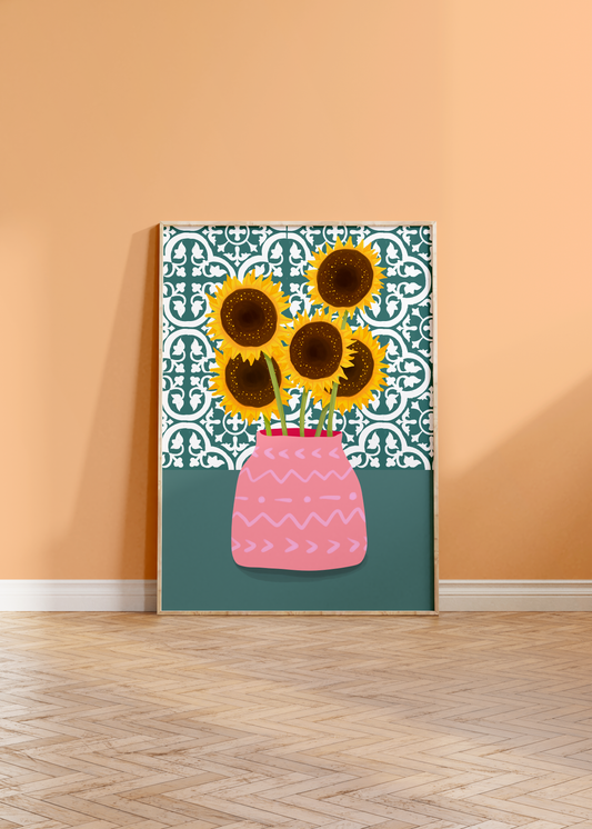 Greek Tiles Sunflower Print