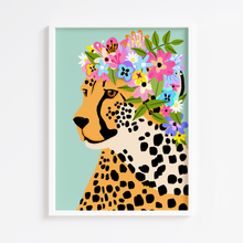 Load image into Gallery viewer, Floral Cheetah Crown Green Print