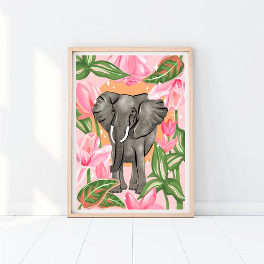 Floral Jungle Elephant Print