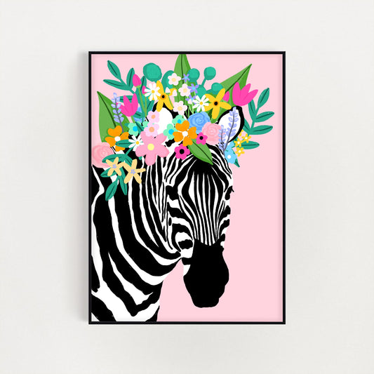 Floral Crown Zebra Pink Print