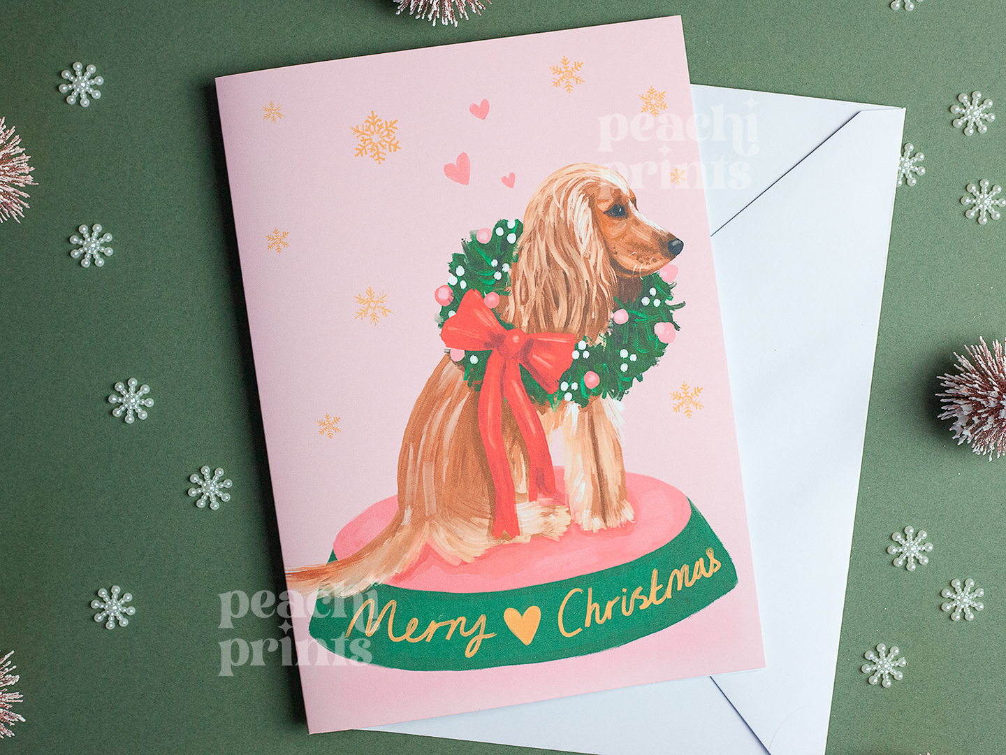 Pink Cocker Spaniel Christmas Card