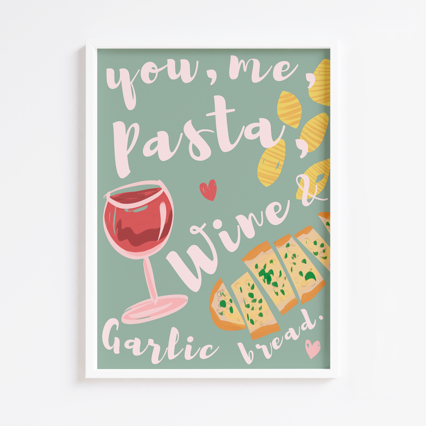 Pasta, Wine & Garlic Bread Print
