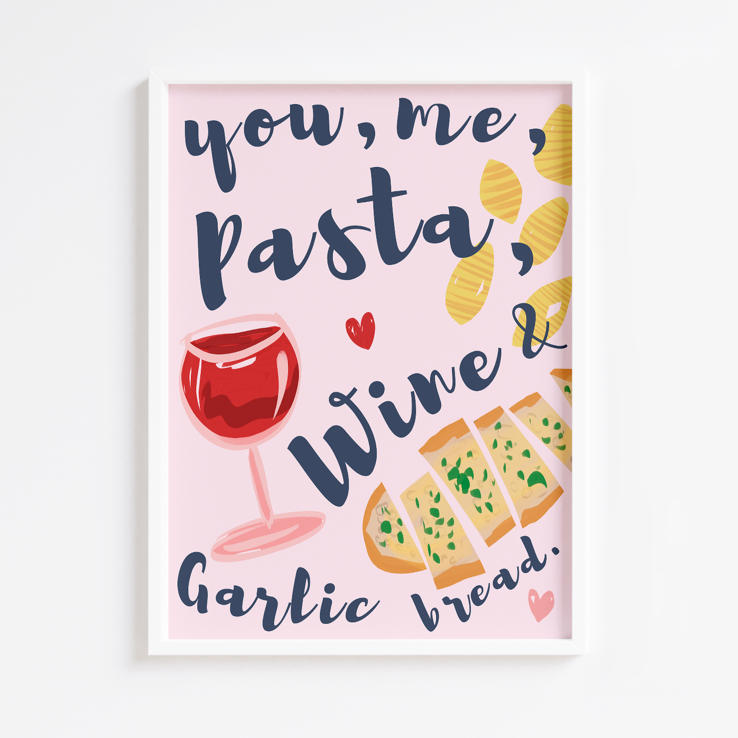 Pasta, Wine & Garlic Bread Print
