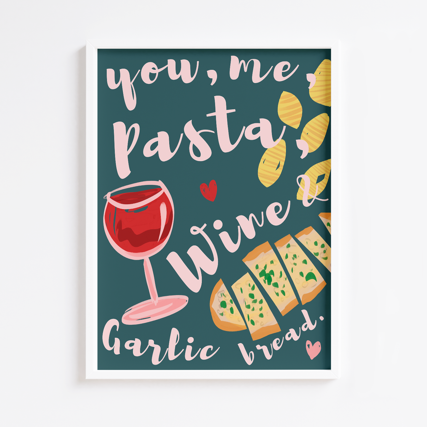 Pasta, Wine & Garlic Bread Print