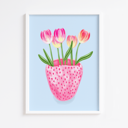 Strawberry Vase with Tulips Print