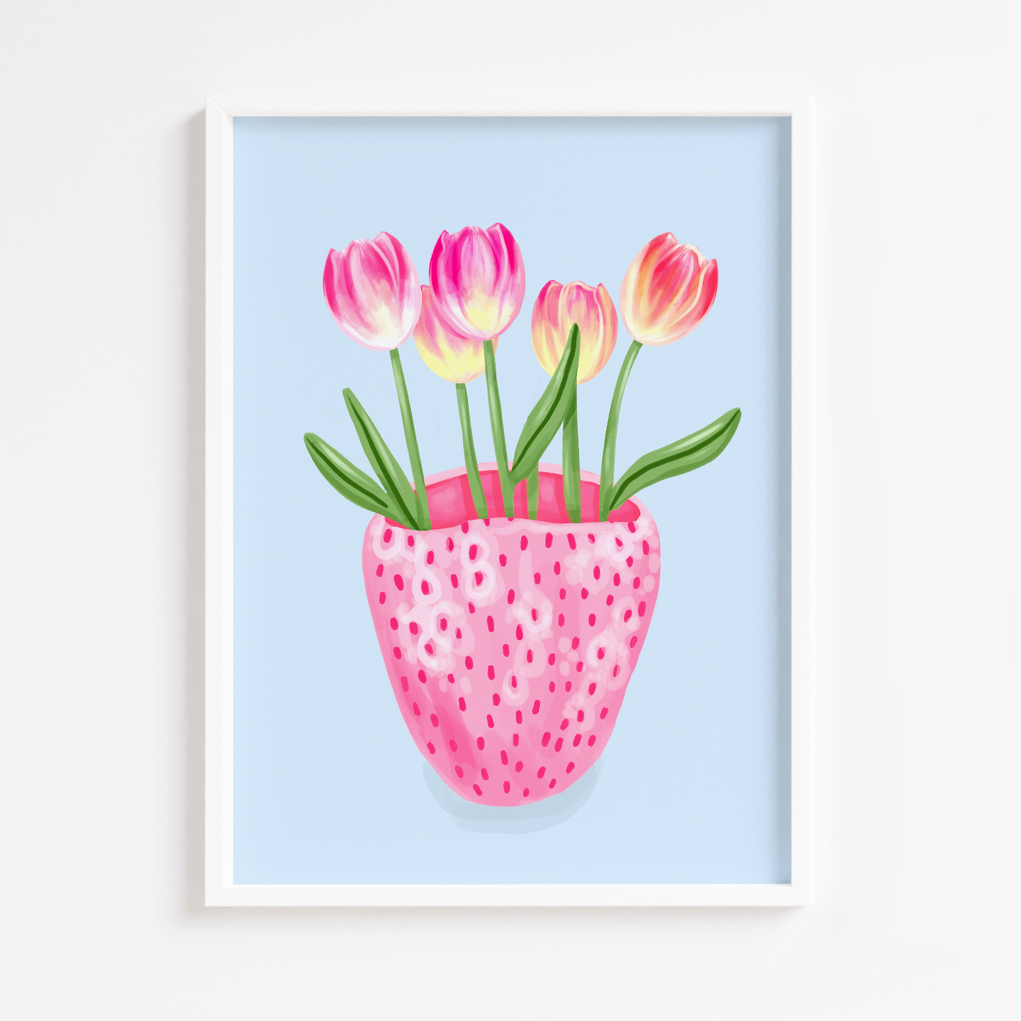 Strawberry Vase with Tulips Print