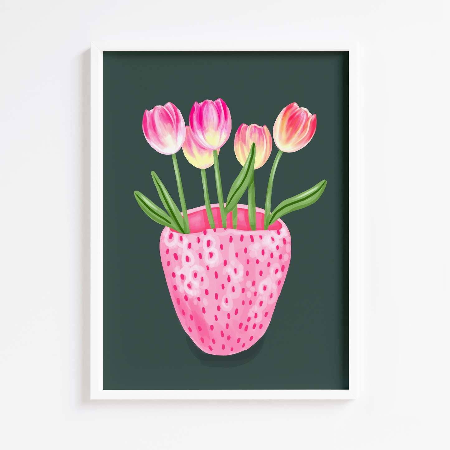 Strawberry Vase with Tulips Print
