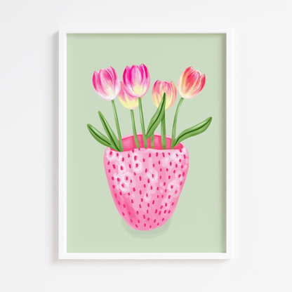 Strawberry Vase with Tulips Print