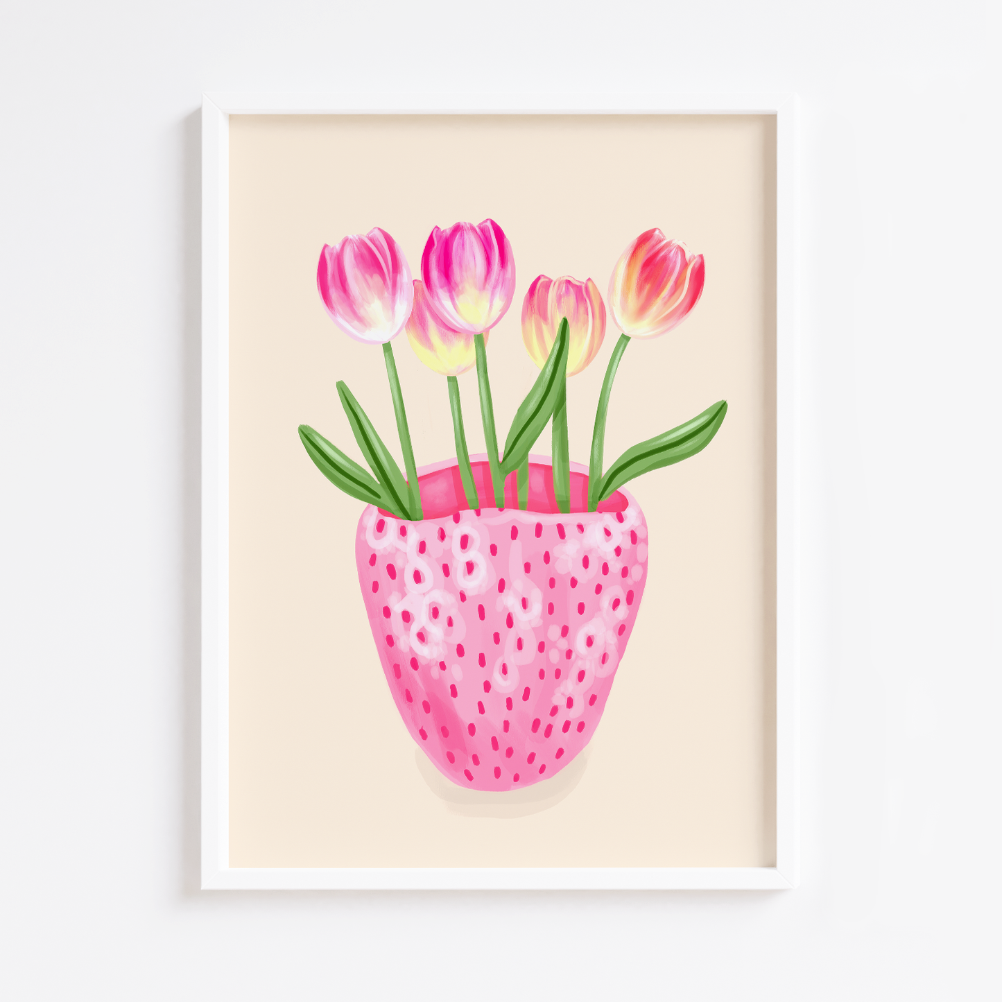 Strawberry Vase with Tulips Print