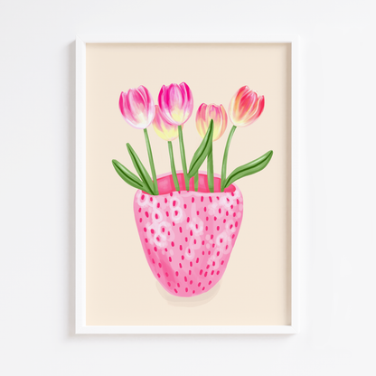 Strawberry Vase with Tulips Print