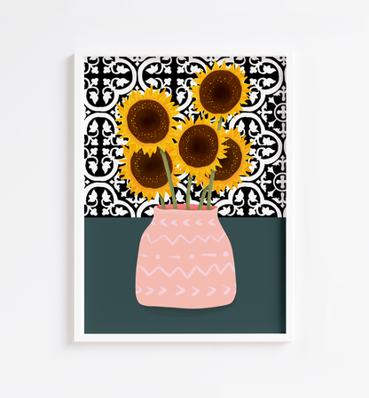 Greek Tiles Sunflower Print