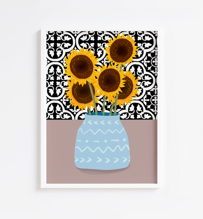 Greek Tiles Sunflower Print