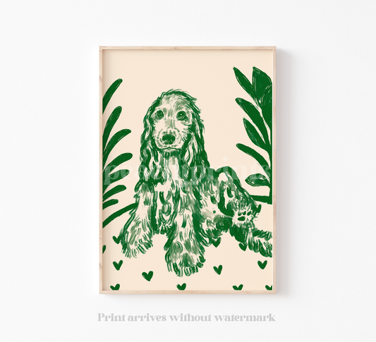 Scandi Cocker Spaniel Green Print