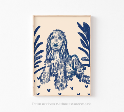 Scandi Cocker Spaniel Navy Print