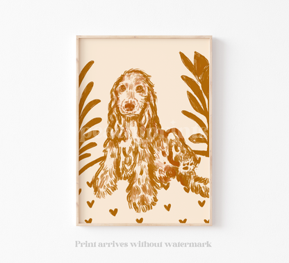Scandi Cocker Spaniel Burnt Orange Print