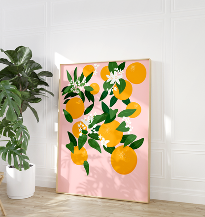 Botanical Oranges Pink Print
