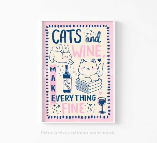 Cats and Wine Print