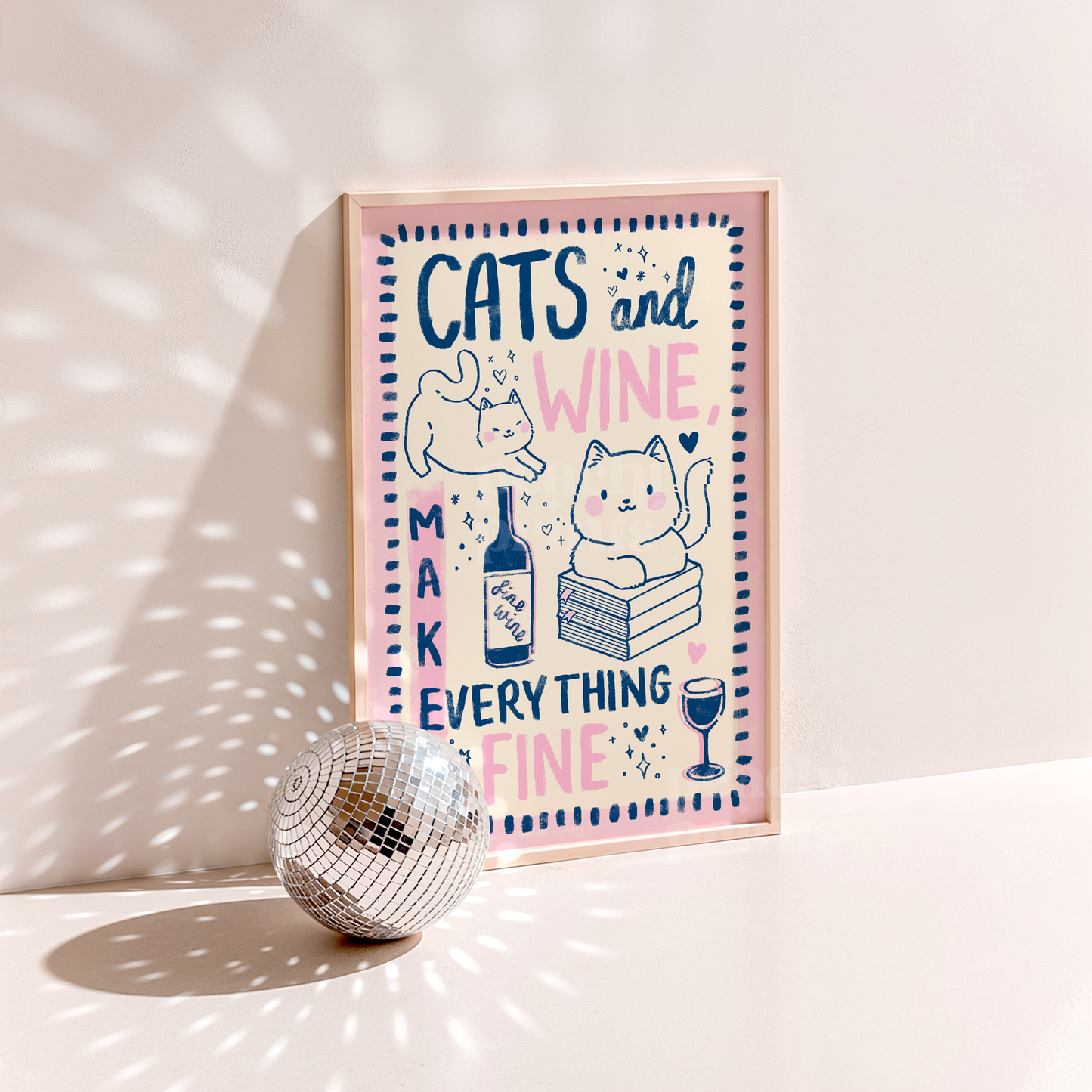 Cats and Wine Print
