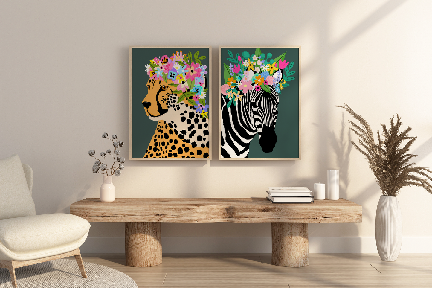 Floral Crown Zebra Dark Green Print