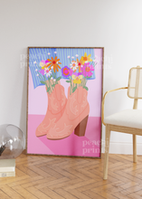 Load image into Gallery viewer, Floral Burst Cowgirl Boots Print
