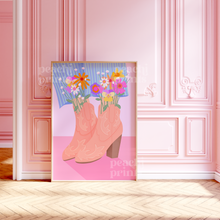 Load image into Gallery viewer, Floral Burst Cowgirl Boots Print
