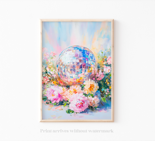 Disco Ball Peony Flowers Print