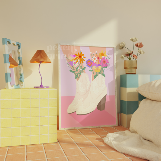 Botanical Burst Cowboy Boots Print