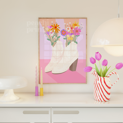 Botanical Burst Cowboy Boots Print