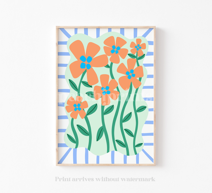 Abstract Orange Flowers Print
