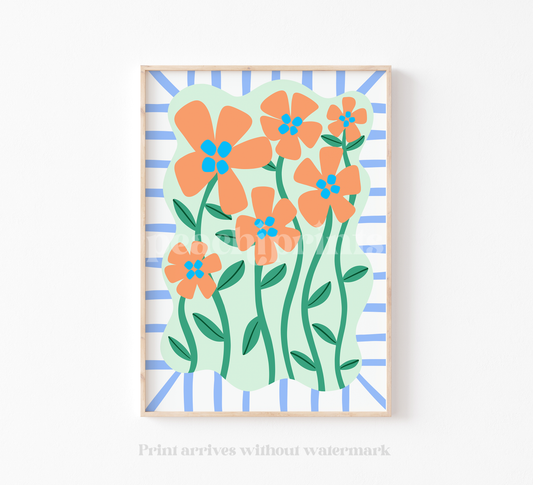 Abstract Orange Flowers Print