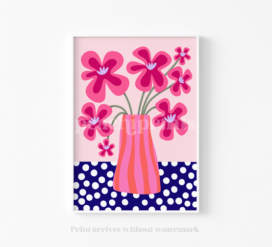 Groovy Pink Flower Vase Print