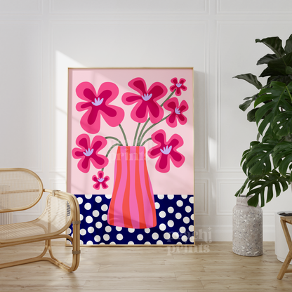 Groovy Pink Flower Vase Print