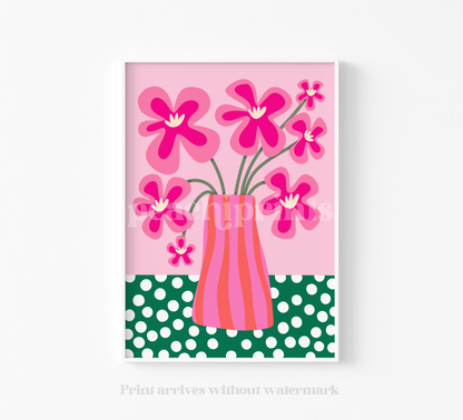 Groovy Pink Flower Vase Print