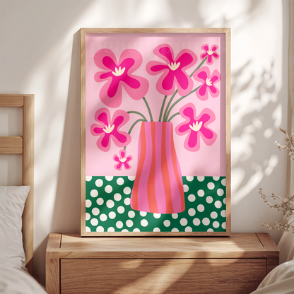 Groovy Pink Flower Vase Print