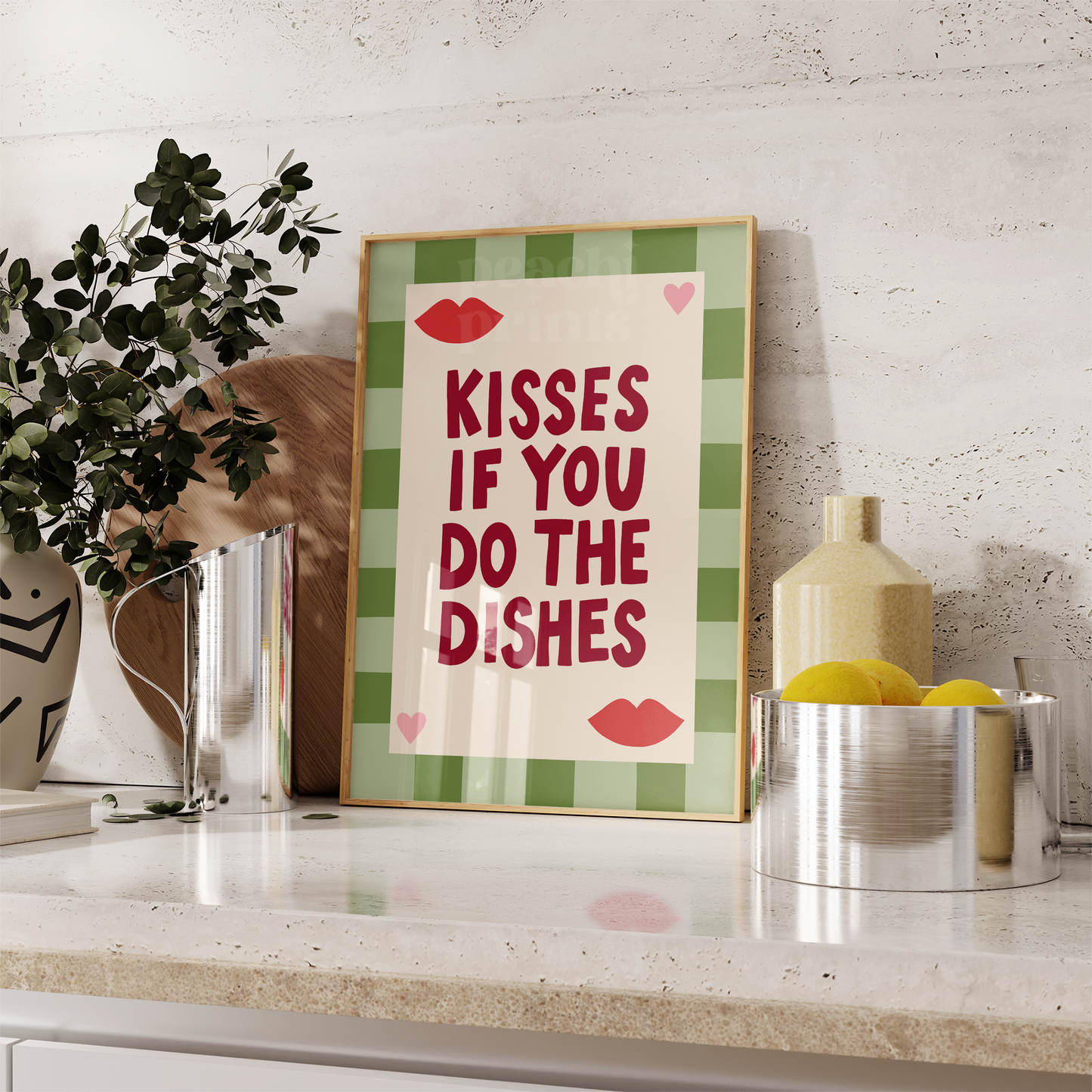 Kisses If You Do The Dishes Green Print