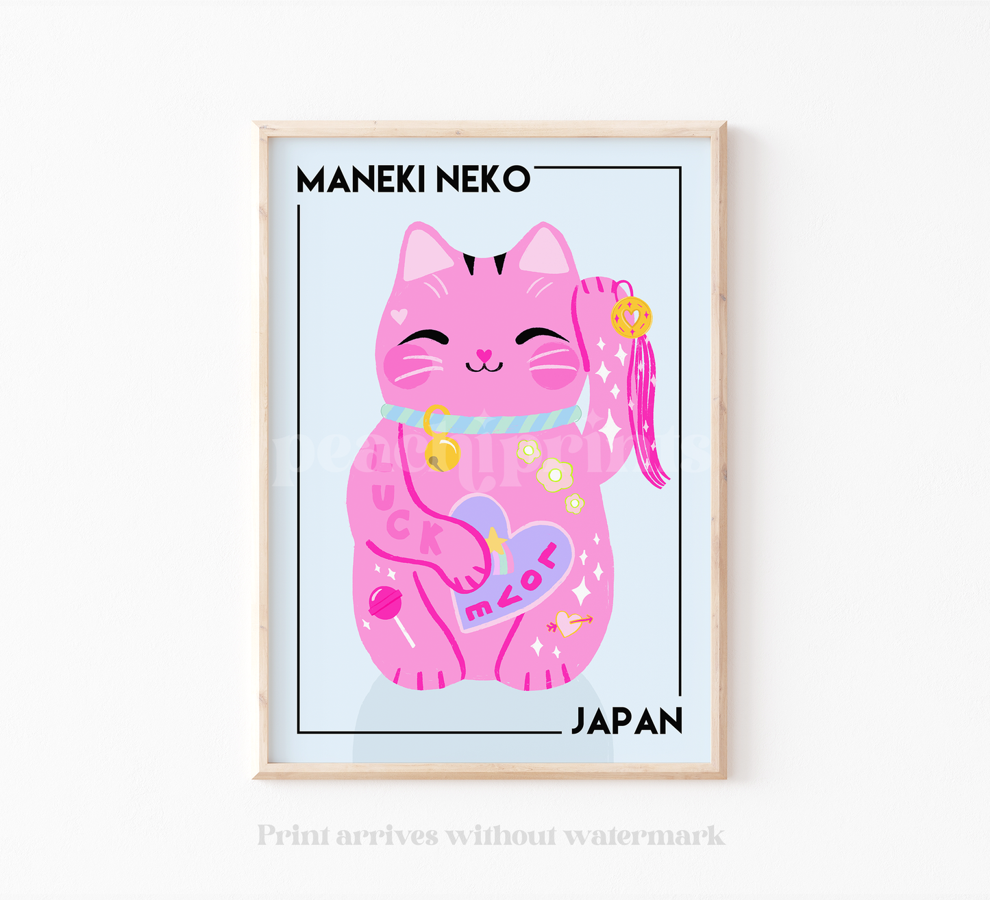 Lucky Pink Maneki Neko Print