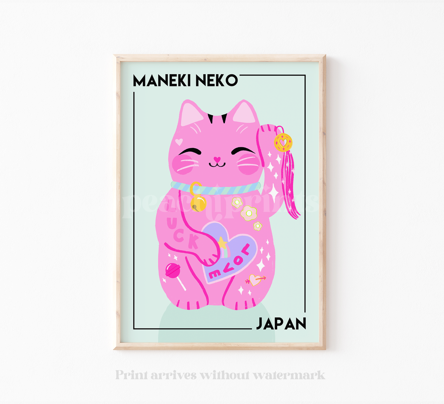 Lucky Pink Maneki Neko Print