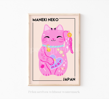 Lucky Pink Maneki Neko Print