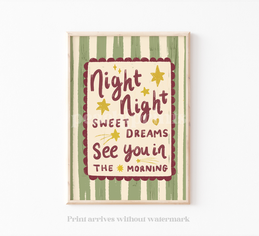 Night Night Green Stripe Print